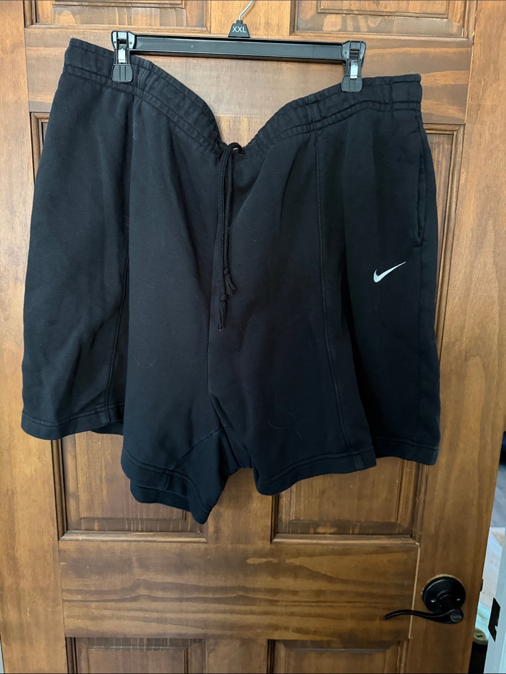Nike Black Athletic Drawstring Shorts with White Swoosh
